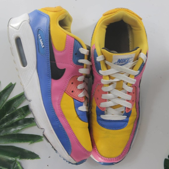 Nike Shoes - Nike Air Max 90 Yellow Pink Blue Women's Sneakers 003096 sz 6.5youth/8womens